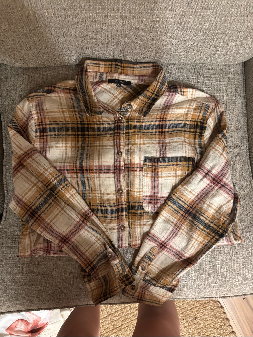 Love Tree Plaid Long Sleeve Shirt - Cream, Brown & Rust